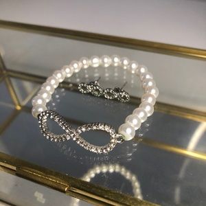 Infinity Pearl Bracelet and Infinity Stud Earrings Set